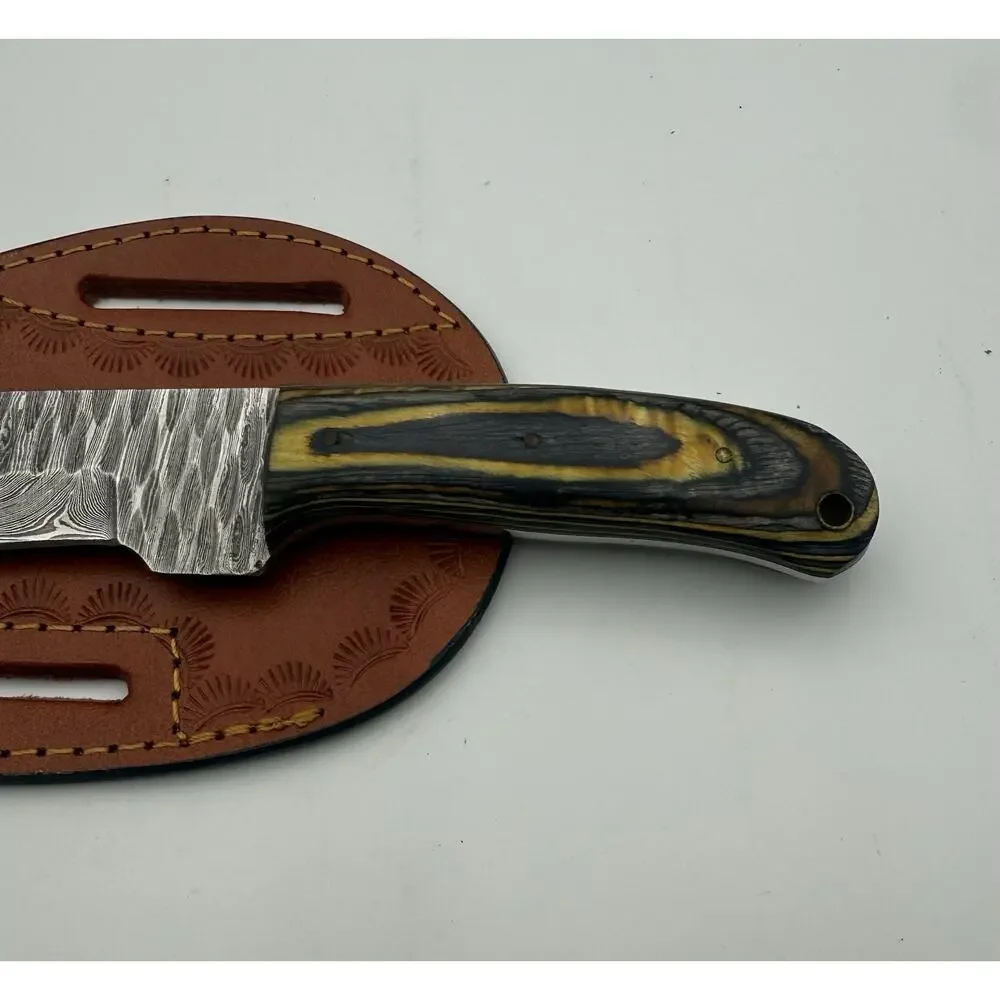 Handmade Damascus Steel Fixed Blade Knife w/ Leather Sheath – Pakistan Made NEW